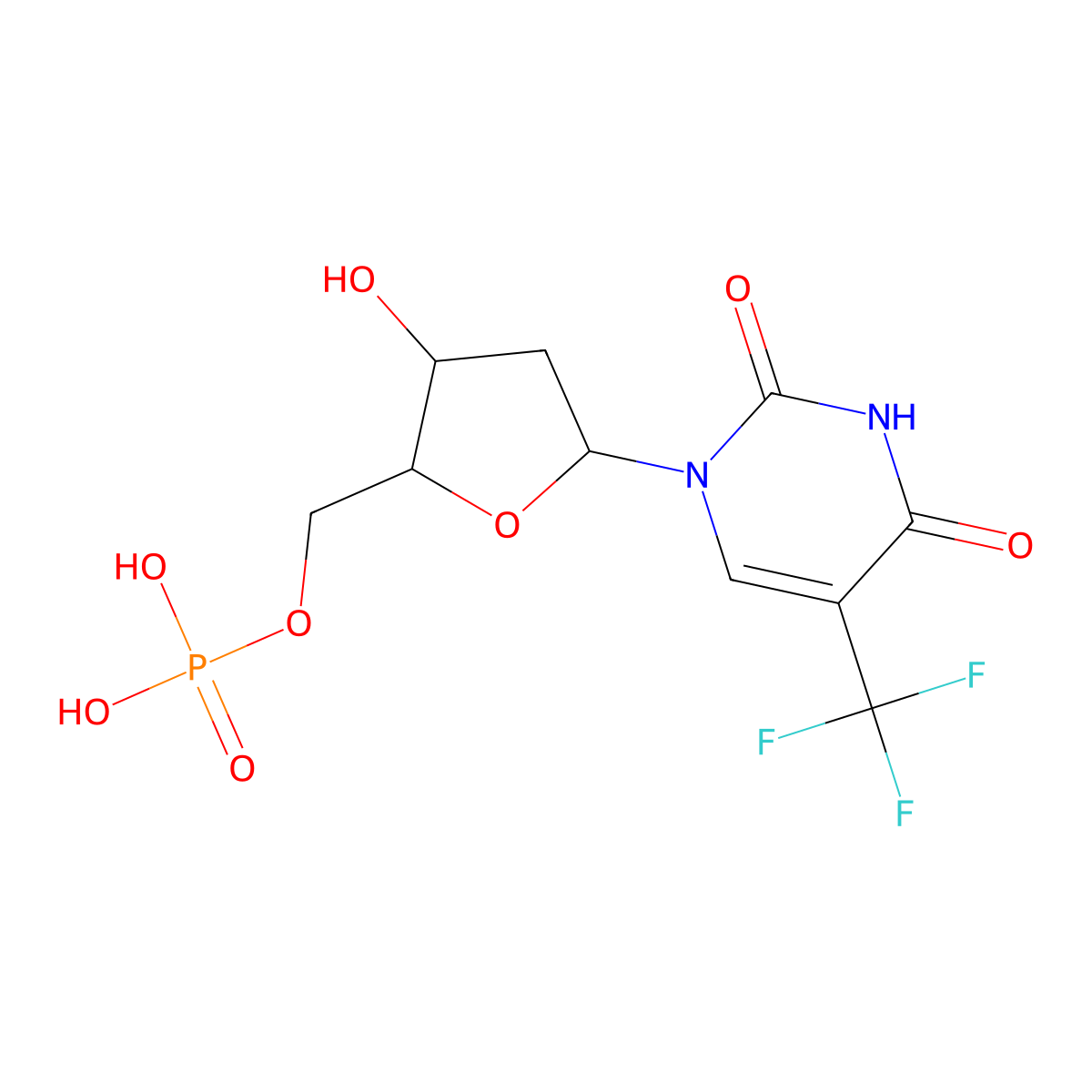 5-Trifluoromethyl-2'-deoxyuridylic acid molecular structure, CAS 345-02-8
