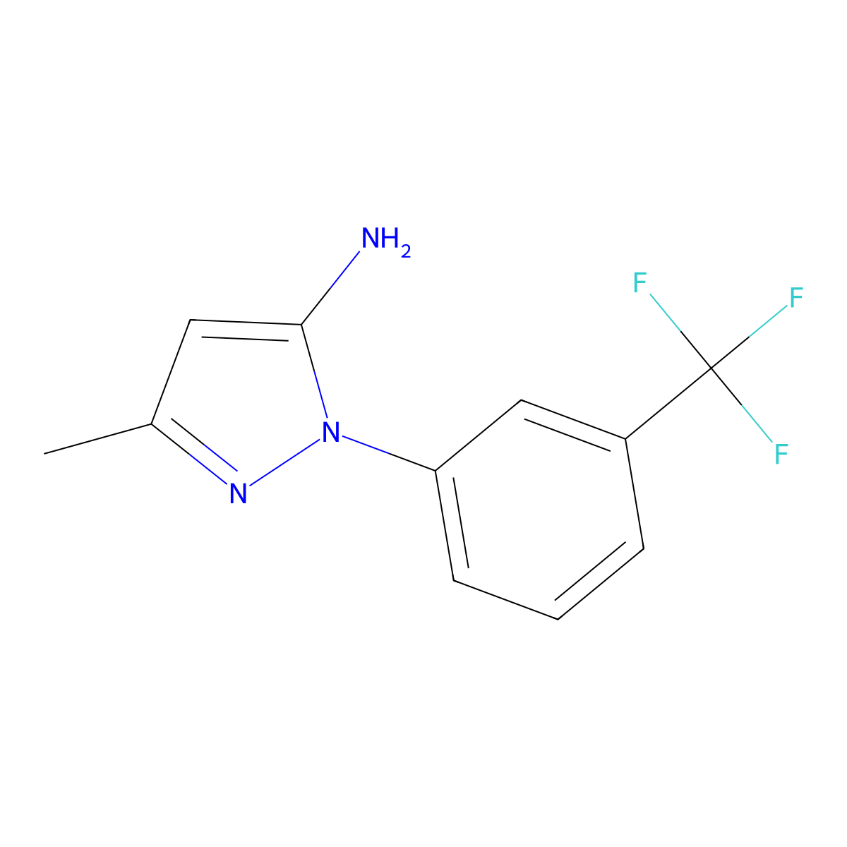 3-methyl-1-[3-(trifluoromethyl)phenyl]-1H-pyrazol-5-amine molecular structure, CAS 345-07-3