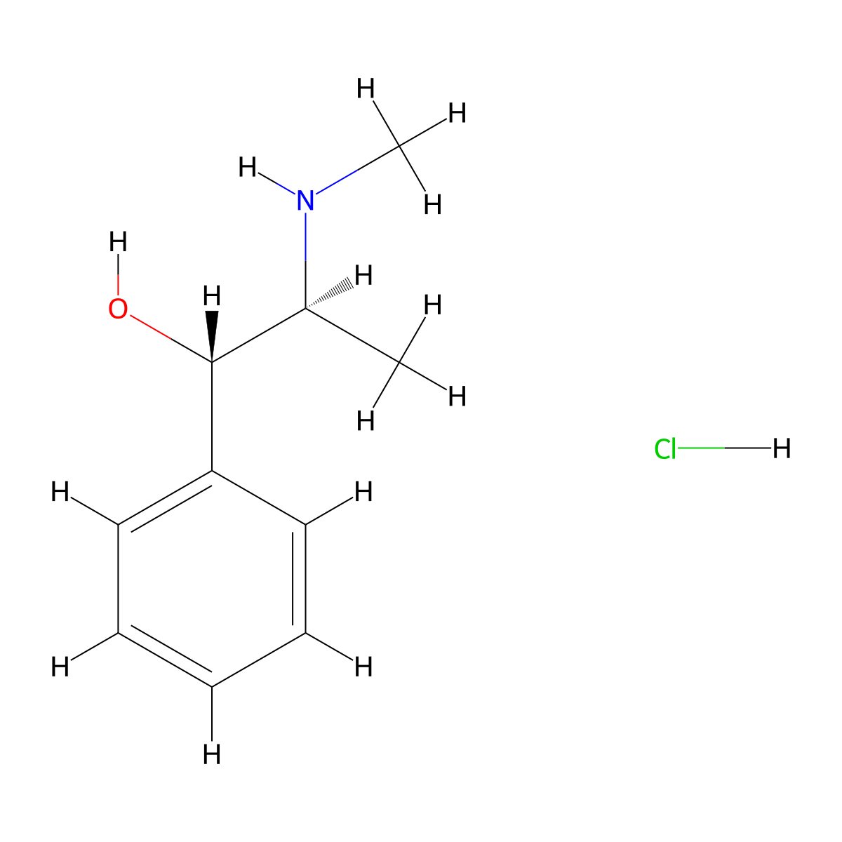 Pseudoephedrine Hydrochloride molecular structure, CAS 345-78-8