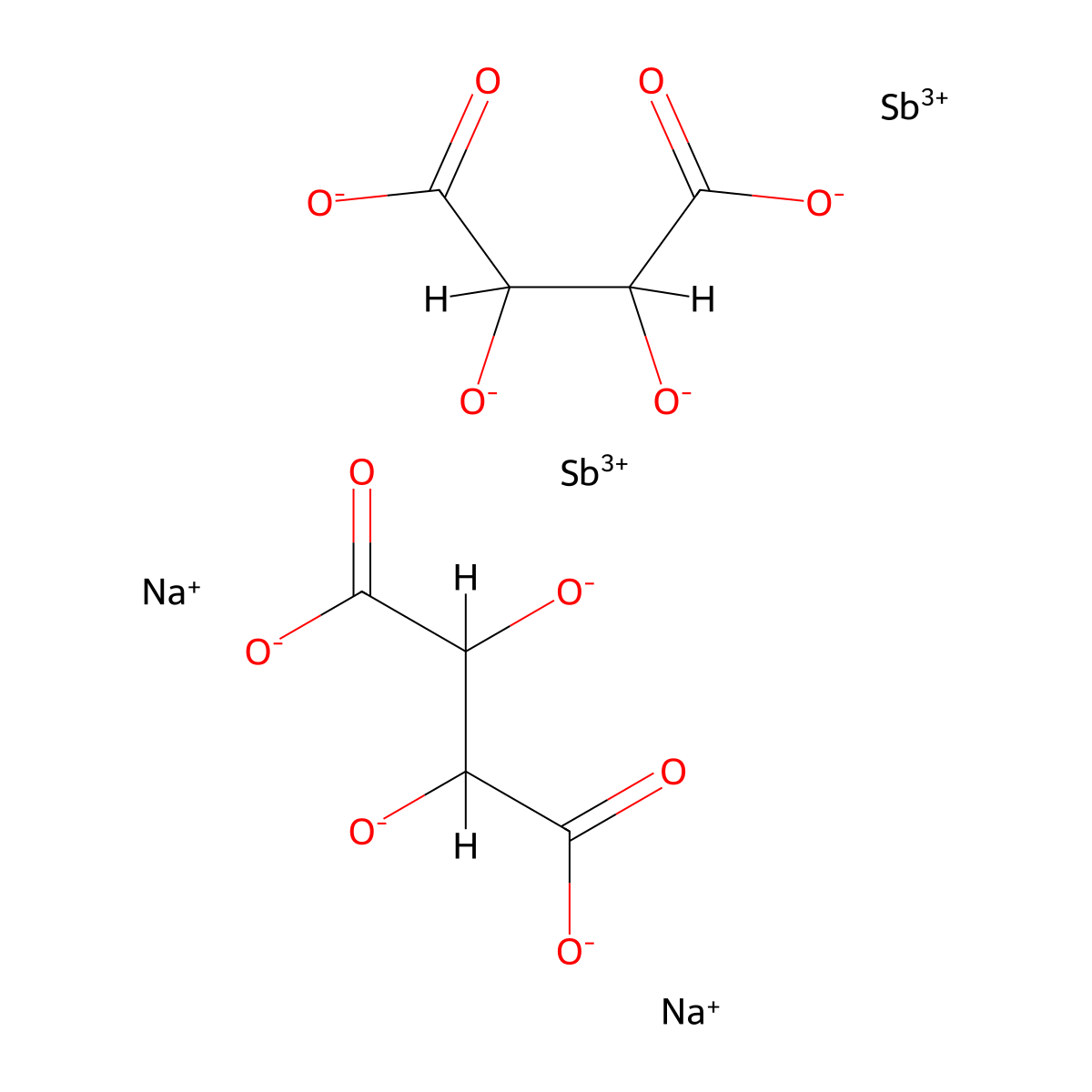 Sodium antimonyl L-tartrate molecular structure, CAS 34521-09-0