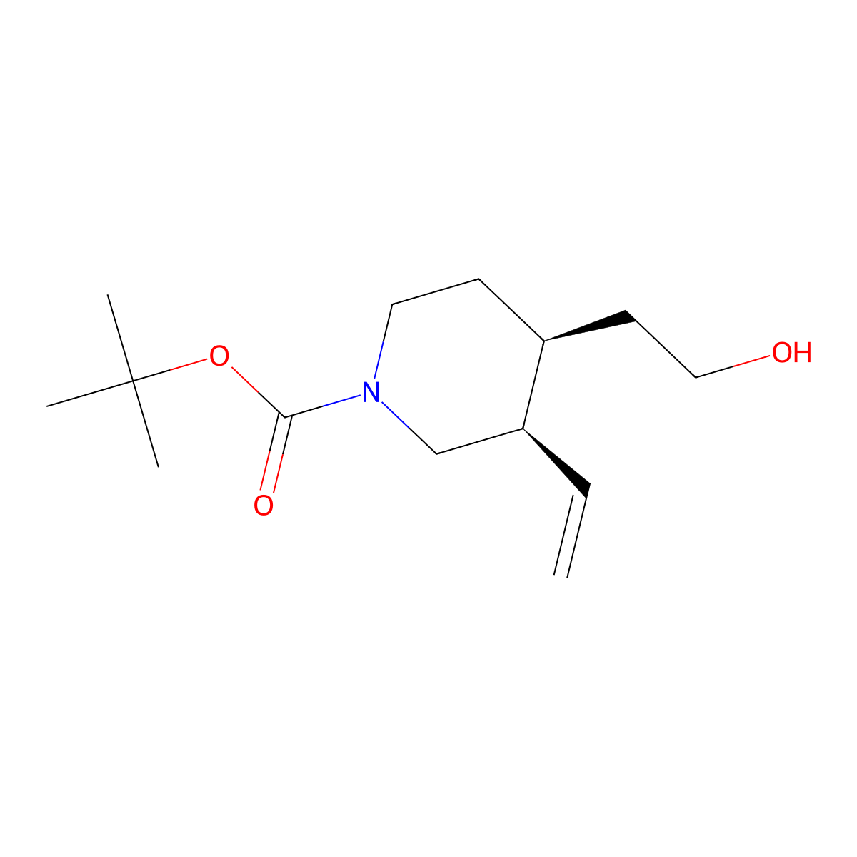 (3R,4S)-4-(2-hydroxy-ethyl)-3-vinyl-piperidine-1-carboxylic acid tert-butyl ester molecular structure, CAS 345223-65-6