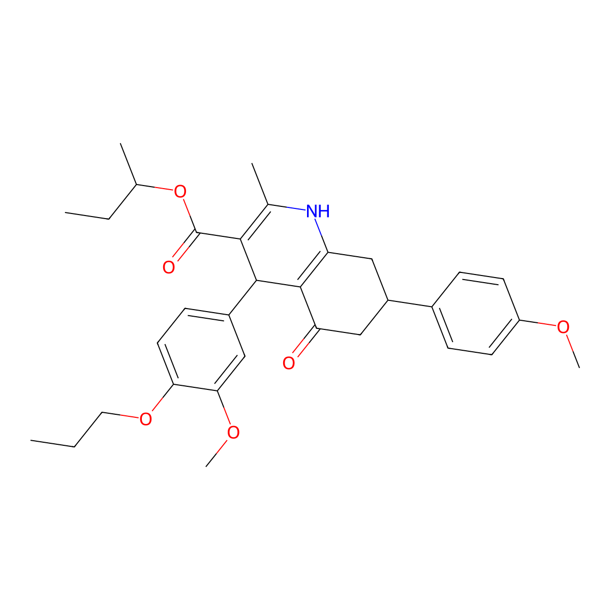 Butan-2-yl 7-(4-methoxyphenyl)-4-(3-methoxy-4-propoxyphenyl)-2-methyl-5-oxo-1,4,5,6,7,8-hexahydroquinoline-3-carboxylate molecular structure, CAS 345237-46-9
