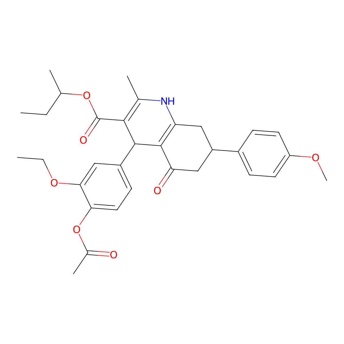 Butan-2-yl 4-[4-(acetyloxy)-3-ethoxyphenyl]-7-(4-methoxyphenyl)-2-methyl-5-oxo-1,4,5,6,7,8-hexahydroquinoline-3-carboxylate molecular structure, CAS 345237-47-0