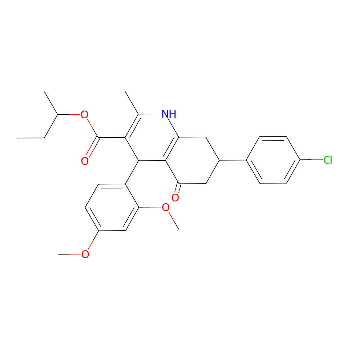 Butan-2-yl 7-(4-chlorophenyl)-4-(2,4-dimethoxyphenyl)-2-methyl-5-oxo-1,4,5,6,7,8-hexahydroquinoline-3-carboxylate molecular structure, CAS 345237-48-1