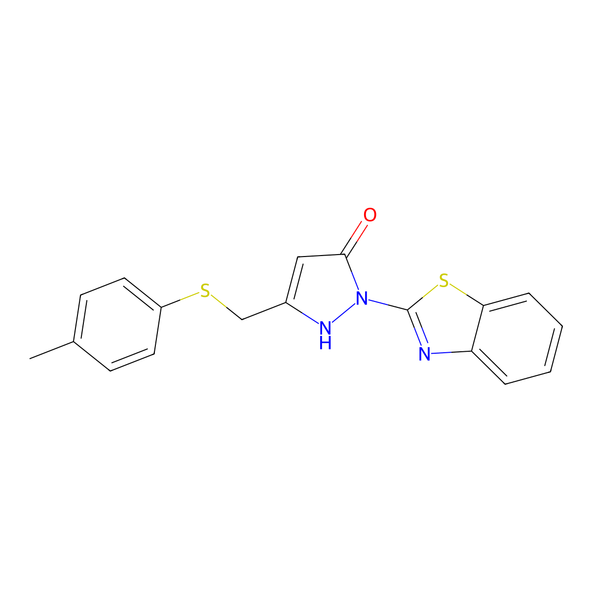 1-(1,3-benzothiazol-2-yl)-3-{[(4-methylphenyl)thio]methyl}-1H-pyrazol-5-ol molecular structure, CAS 345237-59-4