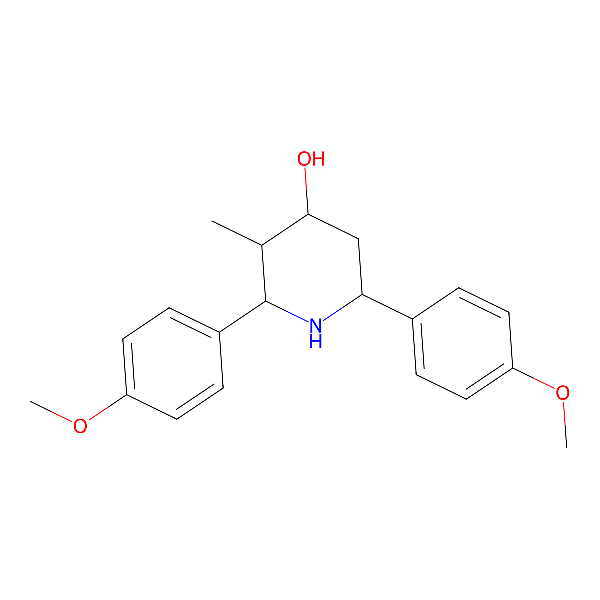 2,6-Bis(4-methoxyphenyl)-3-methyl-4-piperidinol molecular structure, CAS 345237-60-7