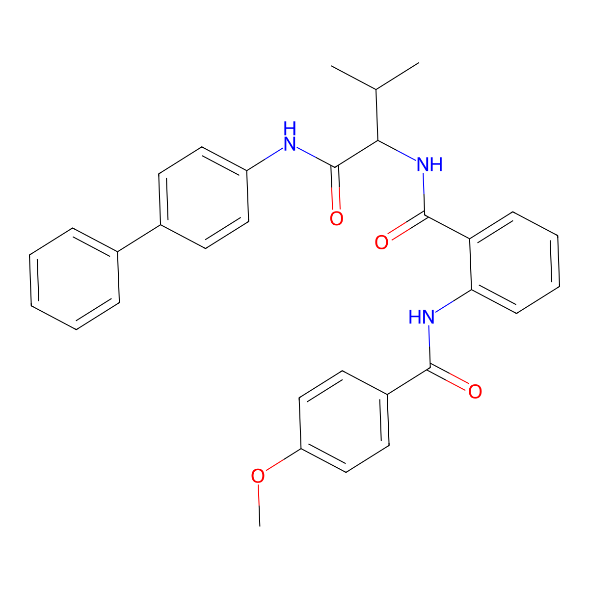 N-[1-(4-Biphenylylamino)-3-methyl-1-oxo-2-butanyl]-2-[(4-methoxybenzoyl)amino]benzamide molecular structure, CAS 345244-52-2