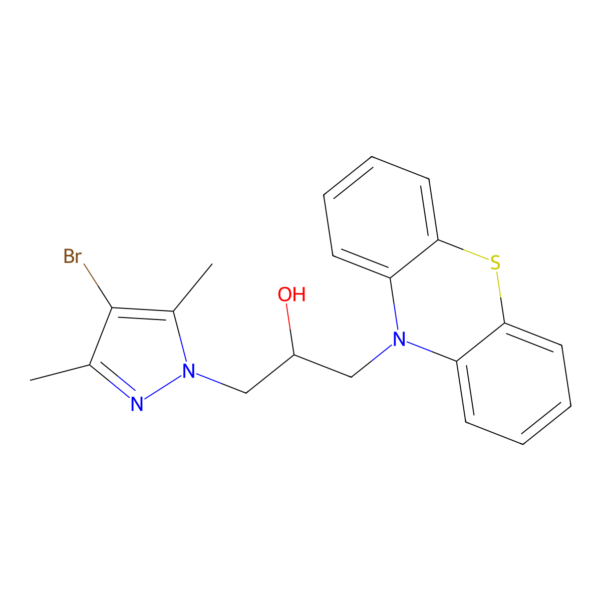 1-(4-bromo-3,5-dimethyl-1H-pyrazol-1-yl)-3-(10H-phenothiazin-10-yl)-2-propanol molecular structure, CAS 345244-90-8