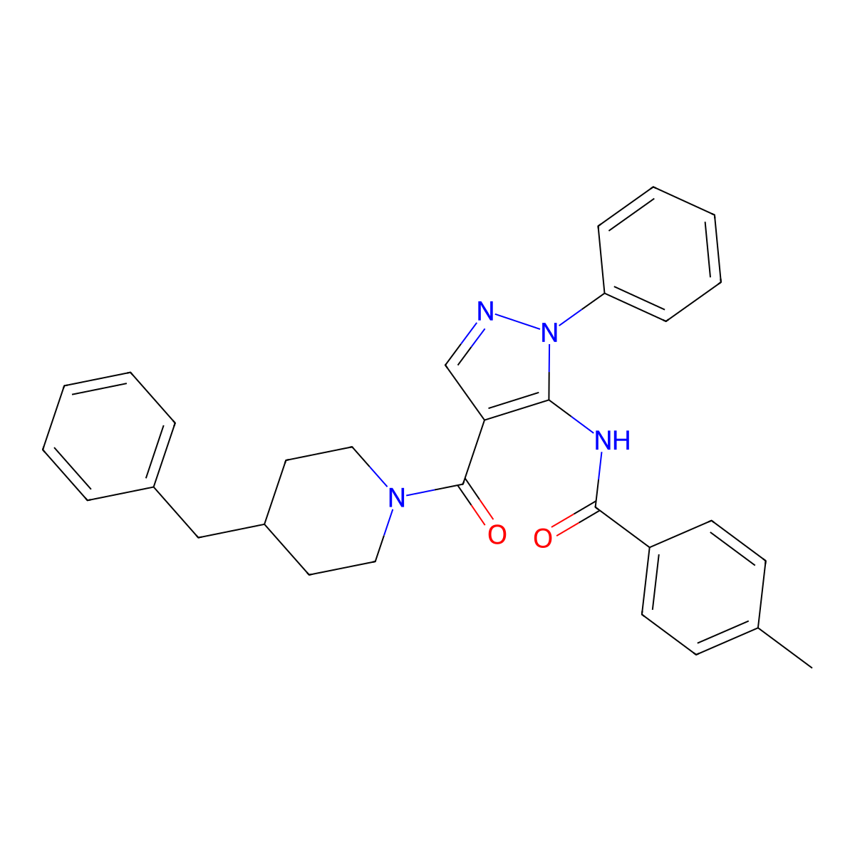 N-[4-(4-benzylpiperidine-1-carbonyl)-2-phenylpyrazol-3-yl]-4-methylbenzamide molecular structure, CAS 345244-97-5