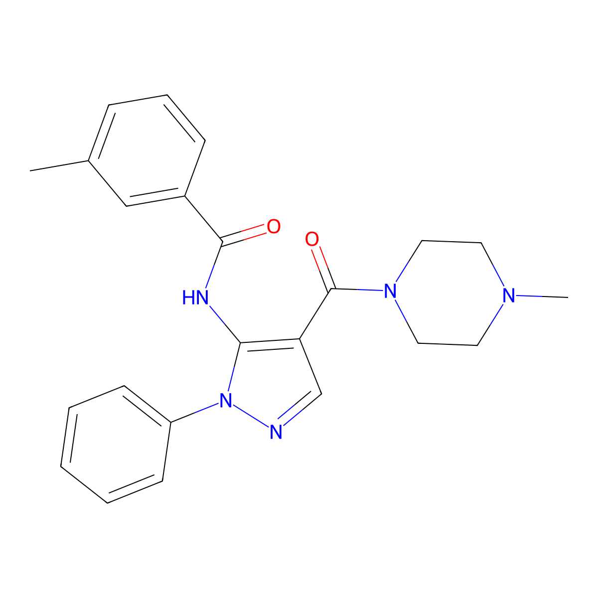 3-methyl-N-{4-[(4-methyl-1-piperazinyl)carbonyl]-1-phenyl-1H-pyrazol-5-yl}benzamide molecular structure, CAS 345245-01-4