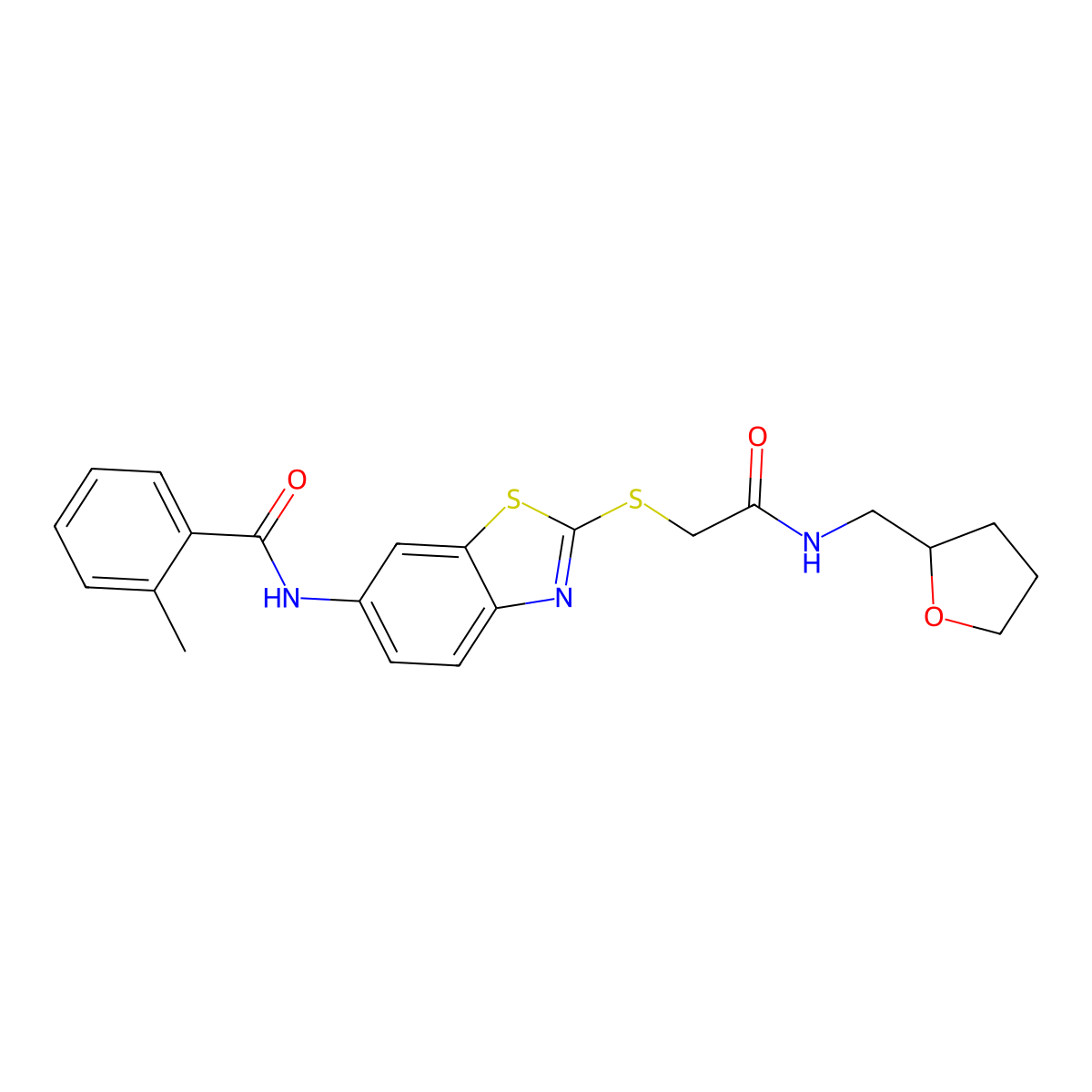 2-methyl-N-[2-[2-oxo-2-(oxolan-2-ylmethylamino)ethyl]sulfanyl-1,3-benzothiazol-6-yl]benzamide molecular structure, CAS 345254-08-2