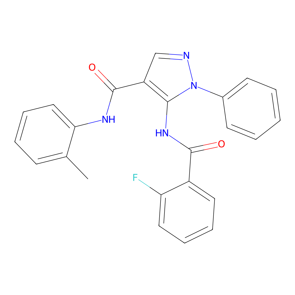 5-[(2-fluorobenzoyl)amino]-N-(2-methylphenyl)-1-phenylpyrazole-4-carboxamide molecular structure, CAS 345288-02-0