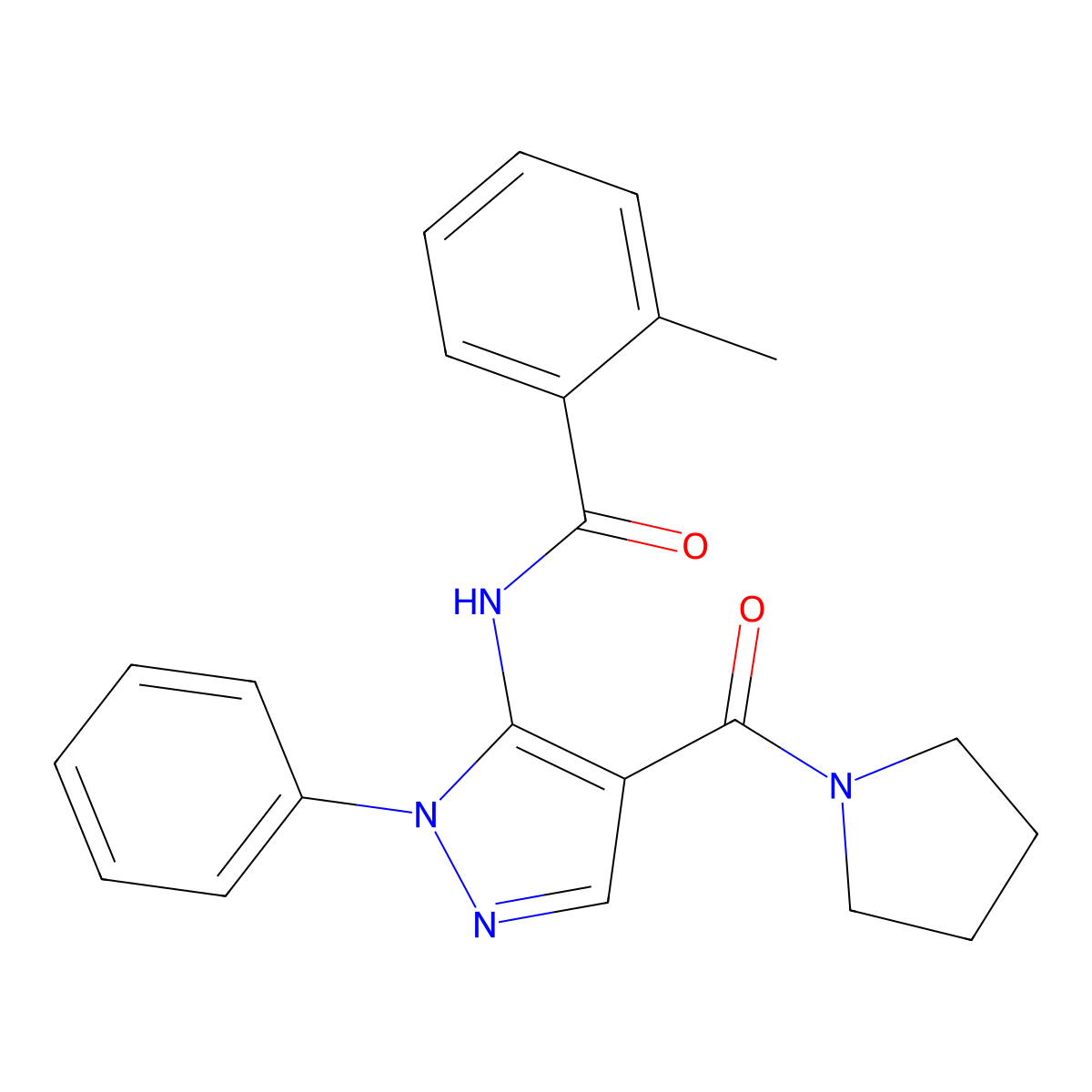 2-methyl-N-[2-phenyl-4-(pyrrolidine-1-carbonyl)pyrazol-3-yl]benzamide molecular structure, CAS 345288-05-3