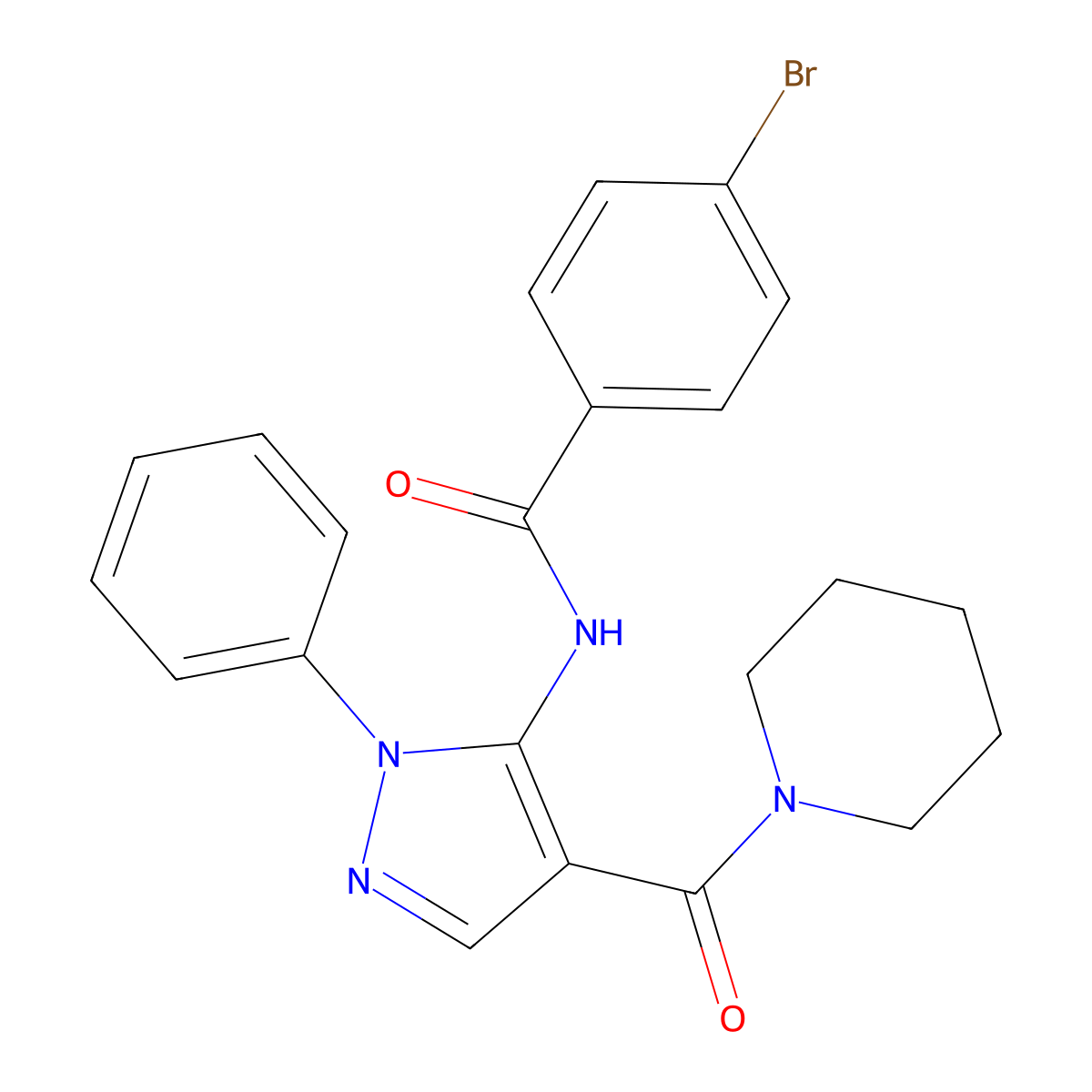 4-bromo-N-[2-phenyl-4-(piperidine-1-carbonyl)pyrazol-3-yl]benzamide molecular structure, CAS 345288-06-4
