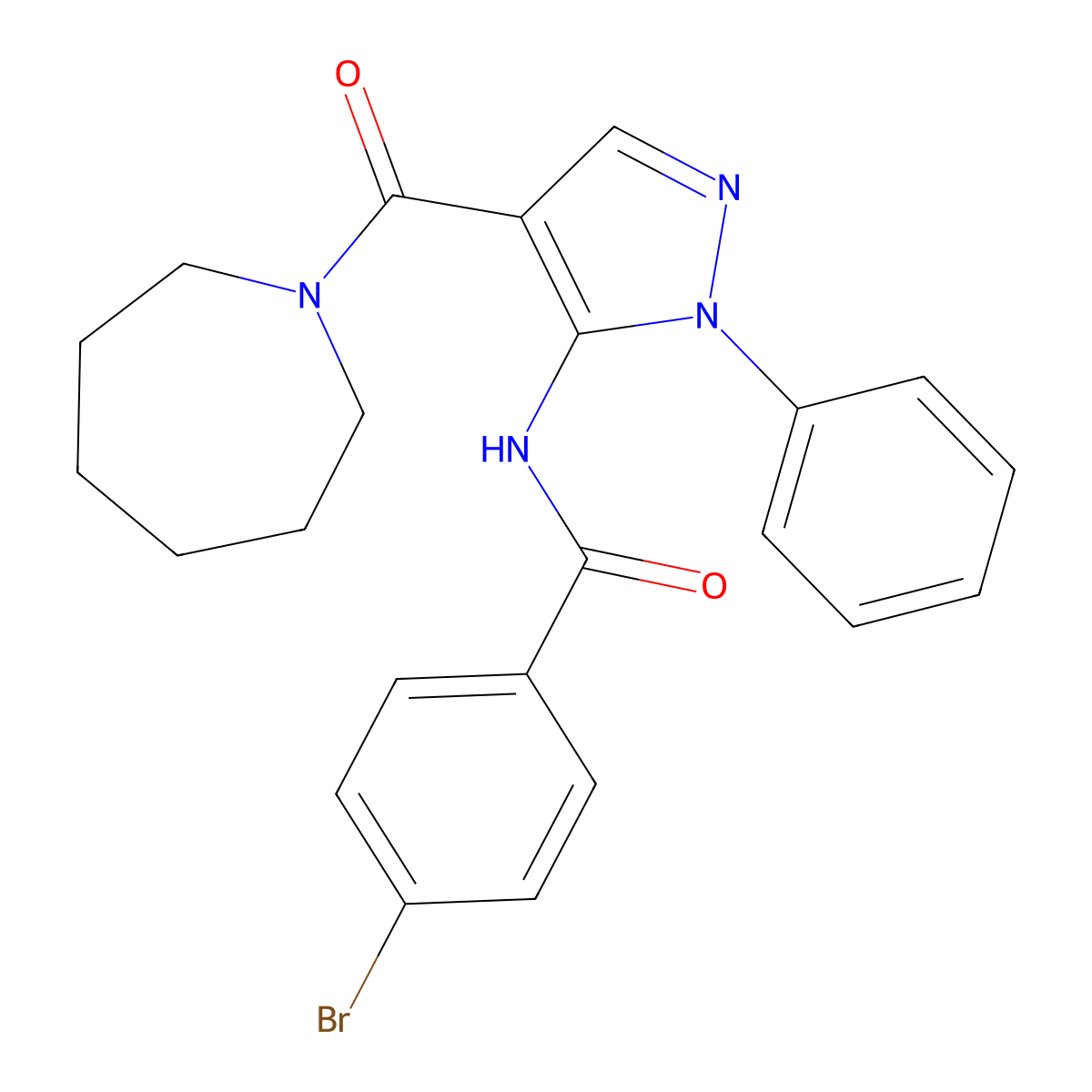 N-[4-(azepane-1-carbonyl)-2-phenylpyrazol-3-yl]-4-bromobenzamide molecular structure, CAS 345288-12-2