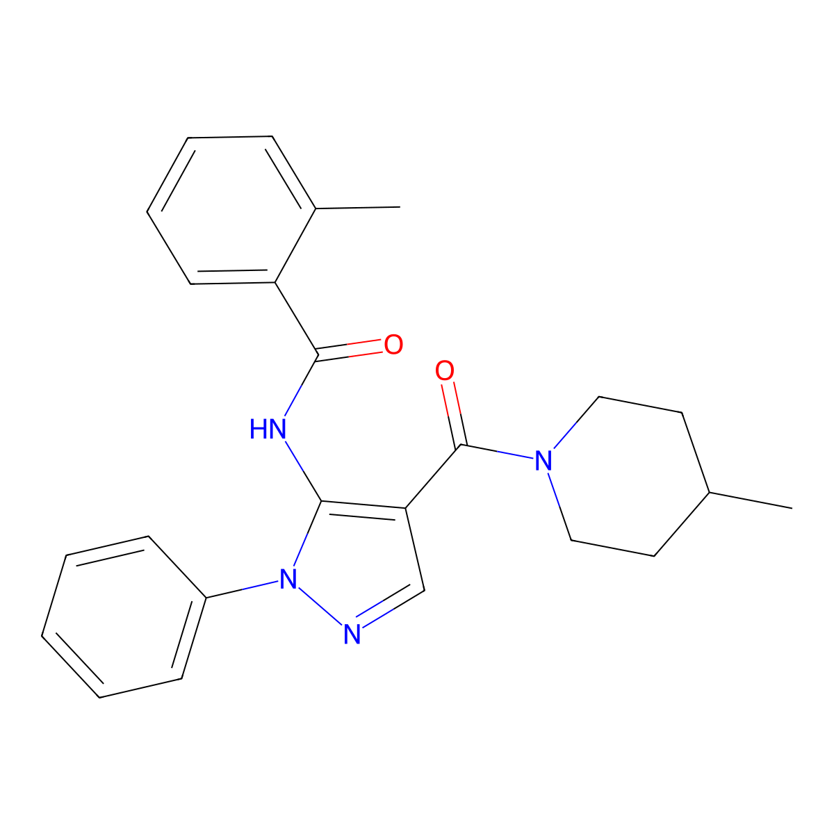2-methyl-N-[4-(4-methylpiperidine-1-carbonyl)-2-phenylpyrazol-3-yl]benzamide molecular structure, CAS 345288-14-4