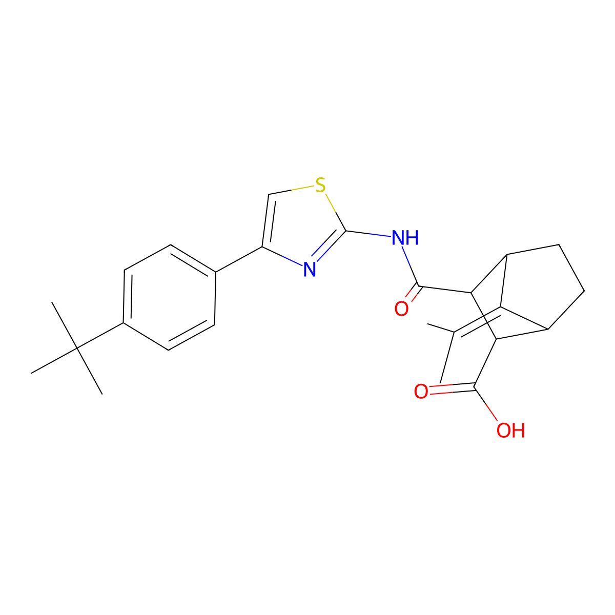 3-{[4-(4-Tert-butylphenyl)-1,3-thiazol-2-yl]carbamoyl}-7-(propan-2-ylidene)bicyclo[2.2.1]heptane-2-carboxylic acid molecular structure, CAS 345288-37-1