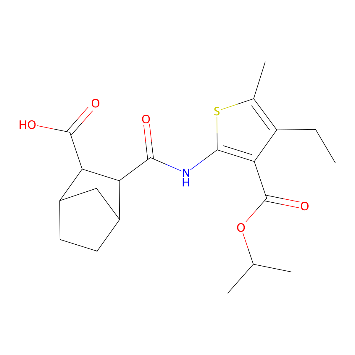 3-({[4-Ethyl-3-(isopropoxycarbonyl)-5-methyl-2-thienyl]amino}carbonyl)bicyclo[2.2.1]heptane-2-carboxylic acid molecular structure, CAS 345288-41-7