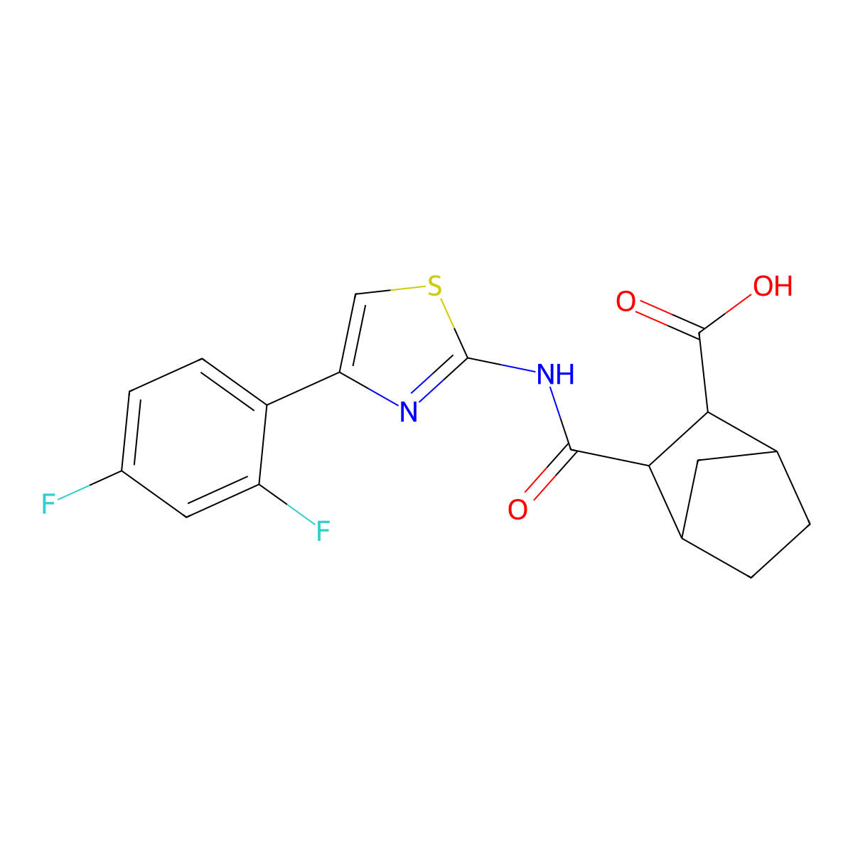 3-{[4-(2,4-Difluorophenyl)-1,3-thiazol-2-yl]carbamoyl}bicyclo[2.2.1]heptane-2-carboxylic acid molecular structure, CAS 345288-44-0