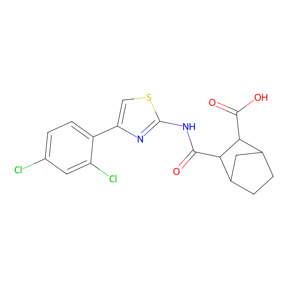 3-{[4-(2,4-Dichlorophenyl)-1,3-thiazol-2-yl]carbamoyl}bicyclo[2.2.1]heptane-2-carboxylic acid molecular structure, CAS 345288-45-1