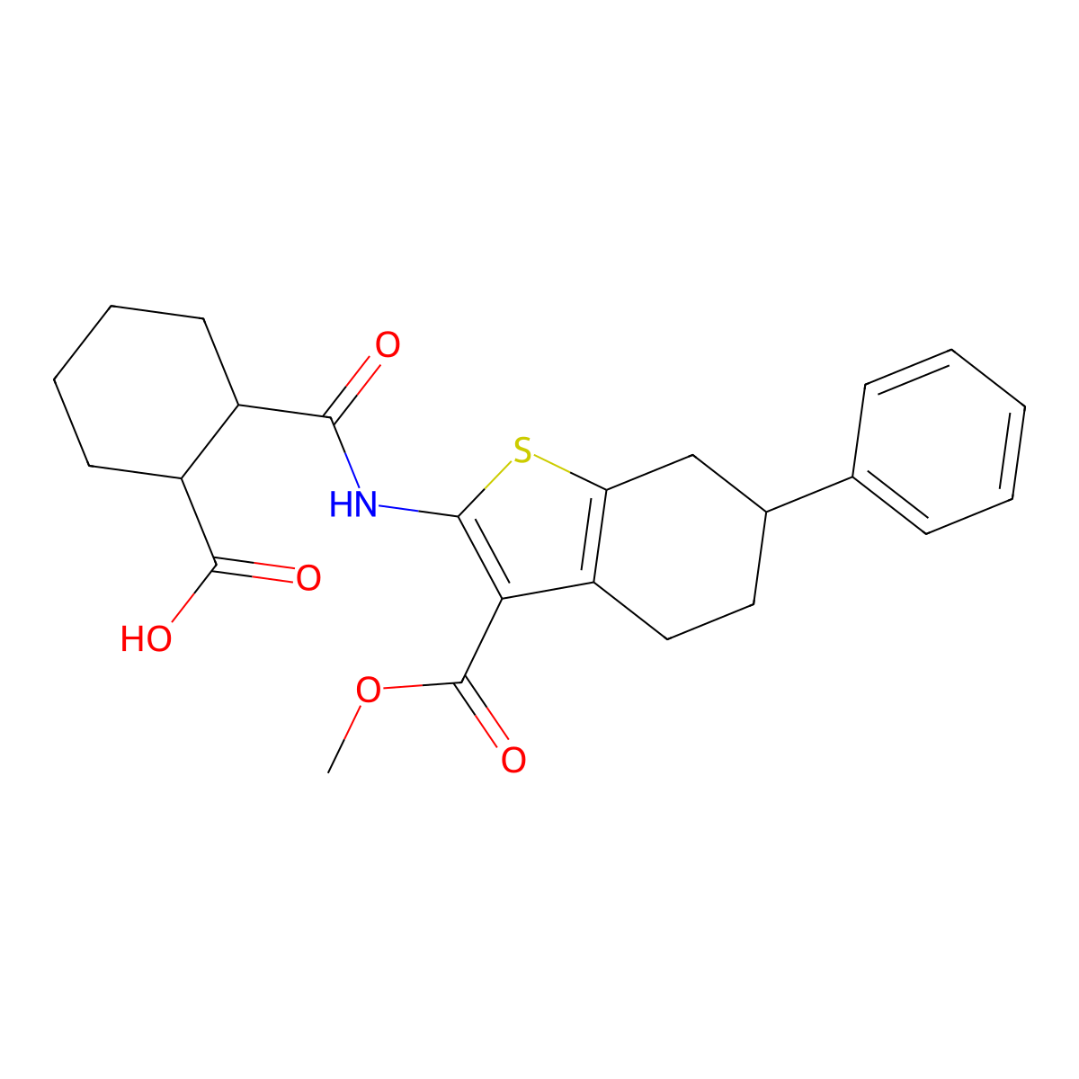 2-{[3-(Methoxycarbonyl)-6-phenyl-4,5,6,7-tetrahydro-1-benzothiophen-2-yl]carbamoyl}cyclohexanecarboxylic acid molecular structure, CAS 345288-48-4
