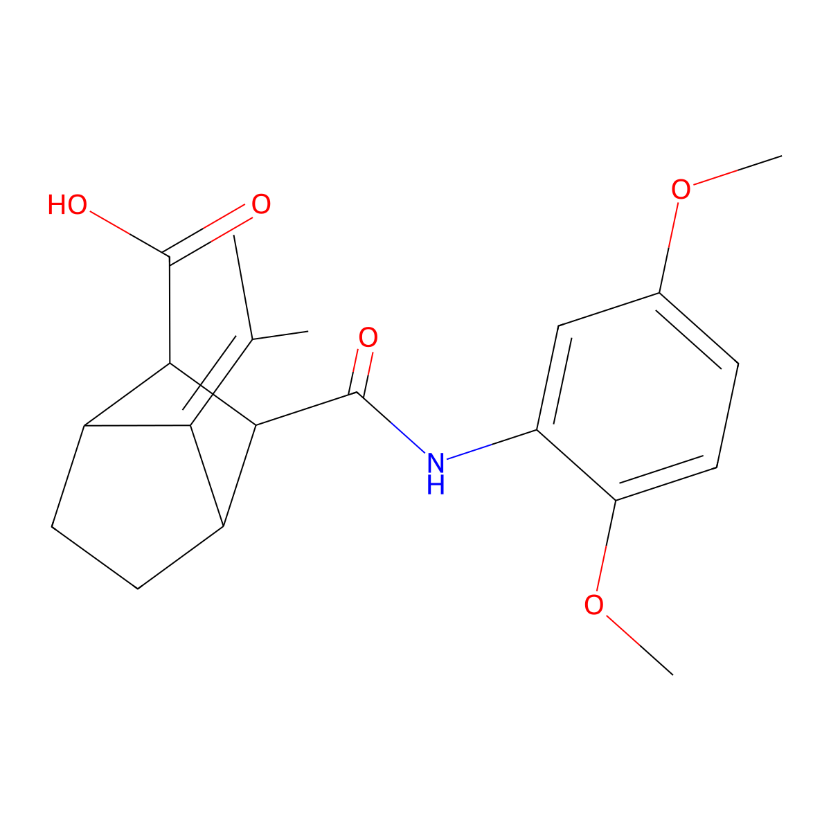 2-[(2,5-Dimethoxyphenyl)carbamoyl]-7-propan-2-ylidenebicyclo[2.2.1]heptane-3-carboxylic acid molecular structure, CAS 345288-50-8