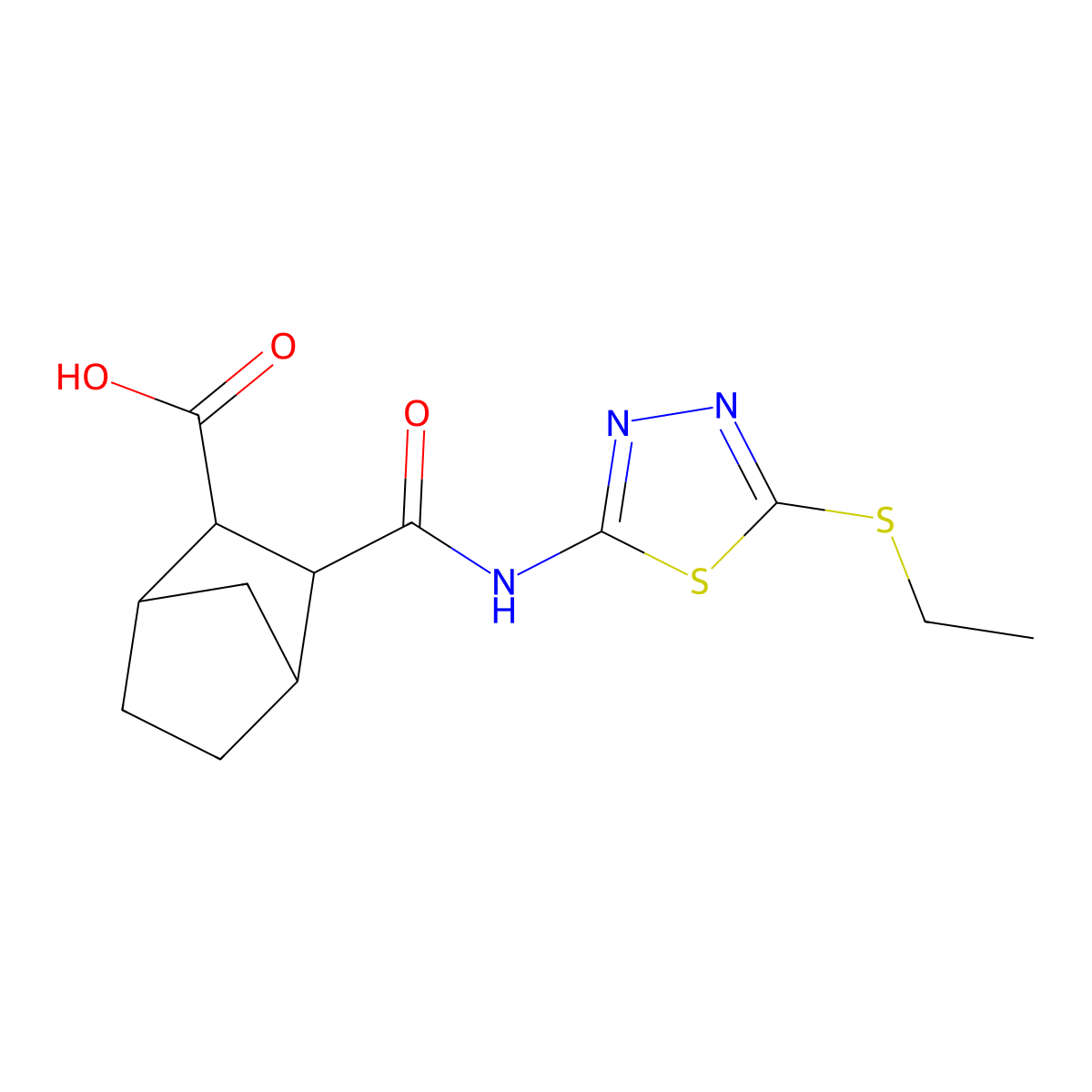 2-[(5-Ethylsulfanyl-1,3,4-thiadiazol-2-yl)carbamoyl]bicyclo[2.2.1]heptane-3-carboxylic acid molecular structure, CAS 345347-69-5