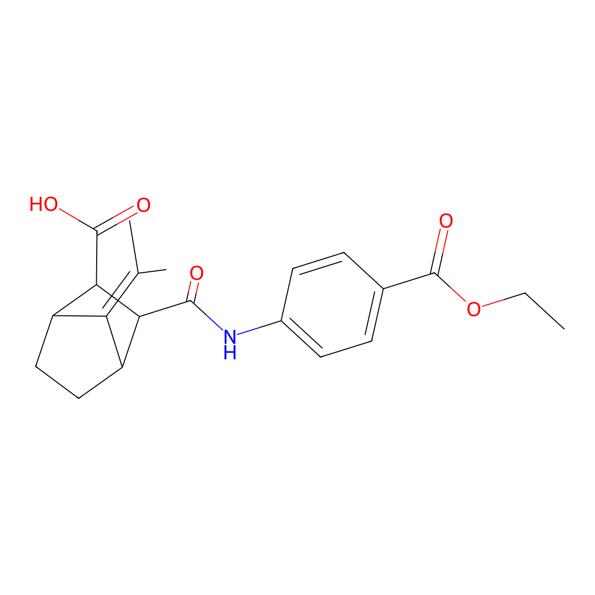 2-[(4-Ethoxycarbonylphenyl)carbamoyl]-7-propan-2-ylidenebicyclo[2.2.1]heptane-3-carboxylic acid molecular structure, CAS 345347-82-2