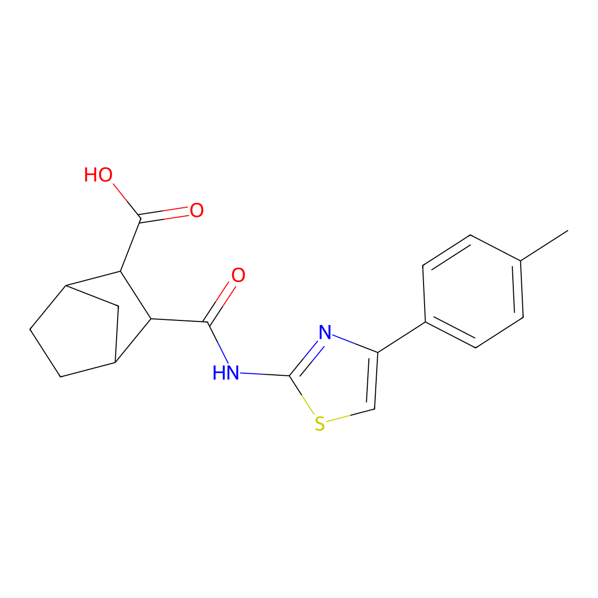 3-{[4-(4-Methylphenyl)-1,3-thiazol-2-yl]carbamoyl}bicyclo[2.2.1]heptane-2-carboxylic acid molecular structure, CAS 345347-85-5