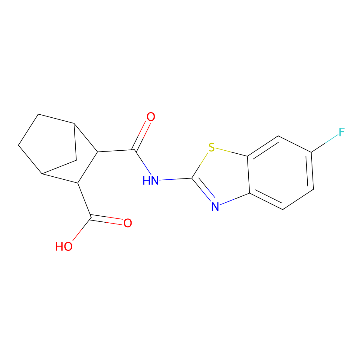 3-[(6-Fluoro-1,3-benzothiazol-2-yl)carbamoyl]bicyclo[2.2.1]heptane-2-carboxylic acid molecular structure, CAS 345347-86-6
