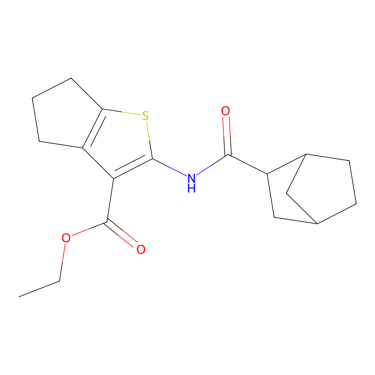 ethyl 2-[(bicyclo[2.2.1]hept-2-ylcarbonyl)amino]-5,6-dihydro-4H-cyclopenta[b]thiophene-3-carboxylate molecular structure, CAS 345347-93-5