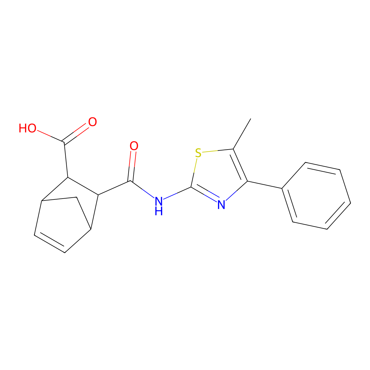 2-[(5-Methyl-4-phenyl-1,3-thiazol-2-yl)carbamoyl]bicyclo[2.2.1]hept-5-ene-3-carboxylic acid molecular structure, CAS 345347-94-6
