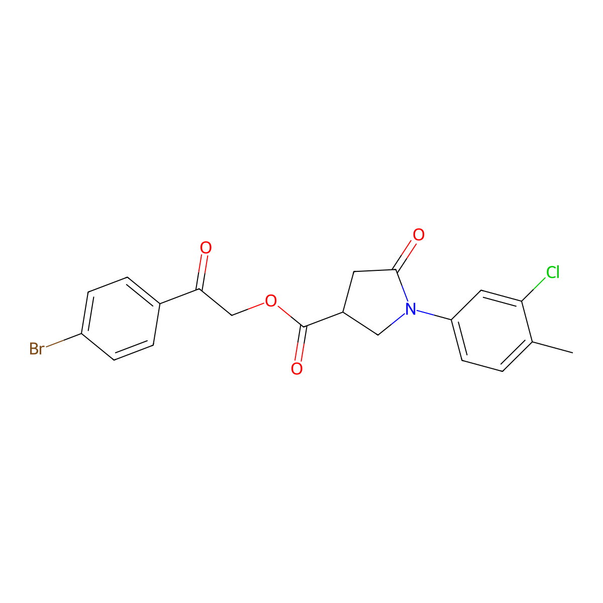 2-(4-Bromophenyl)-2-oxoethyl 1-(3-chloro-4-methylphenyl)-5-oxopyrrolidine-3-carboxylate molecular structure, CAS 345367-43-3