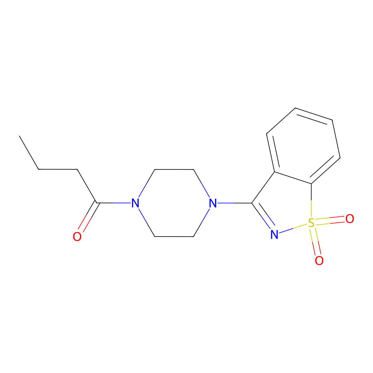 1-[4-(1,1-Dioxo-1,2-benzothiazol-3-yl)piperazin-1-yl]butan-1-one molecular structure, CAS 345367-70-6