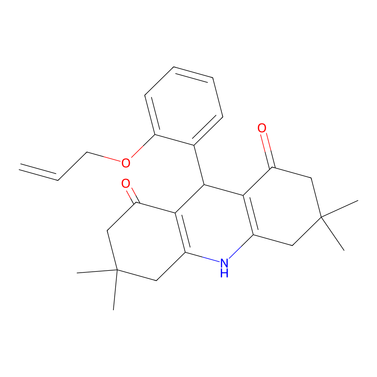 3,3,6,6-Tetramethyl-9-(2-prop-2-enoxyphenyl)-2,4,5,7,9,10-hexahydroacridine-1,8-dione molecular structure, CAS 345370-75-4