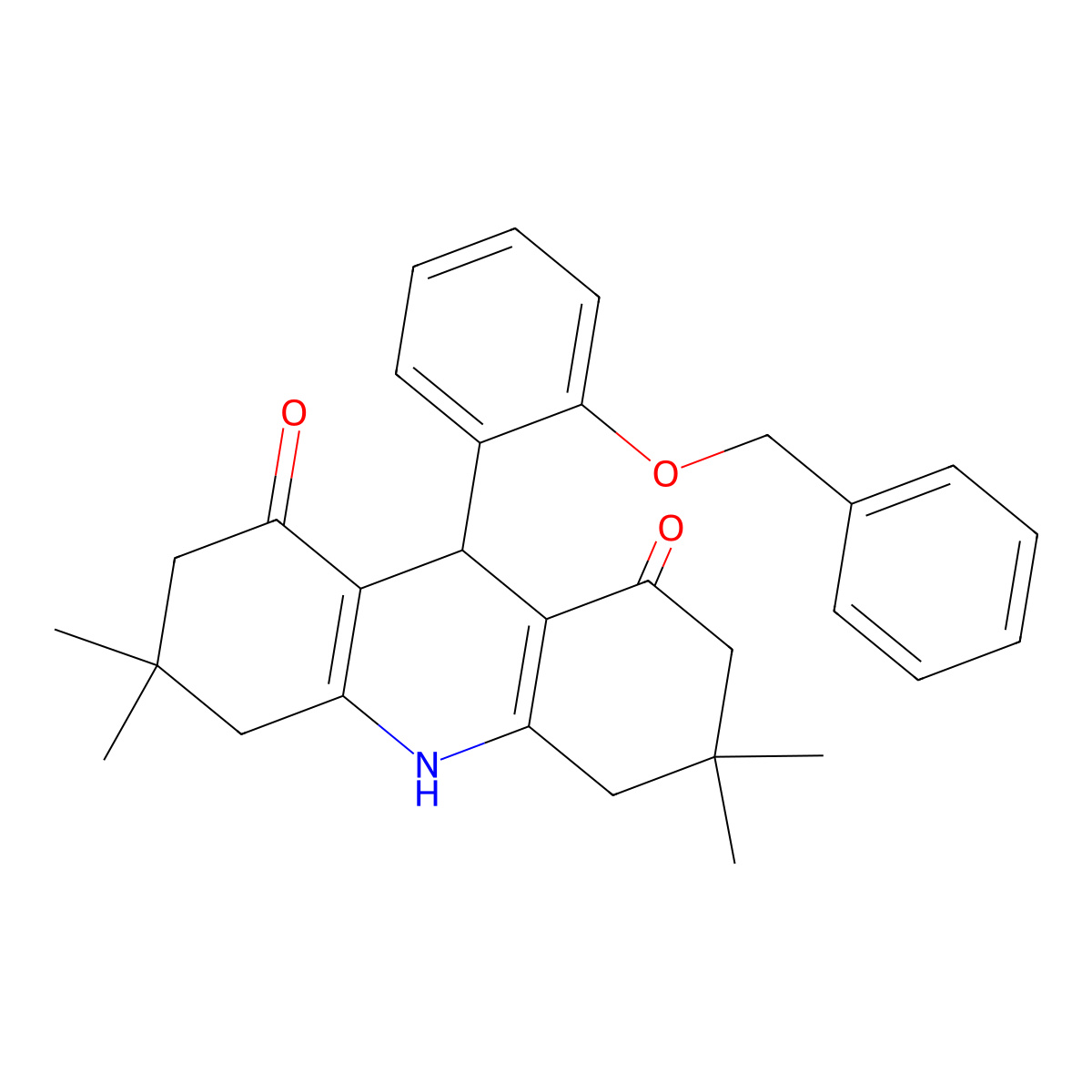 3,3,6,6-Tetramethyl-9-(2-phenylmethoxyphenyl)-2,4,5,7,9,10-hexahydroacridine-1,8-dione molecular structure, CAS 345370-82-3