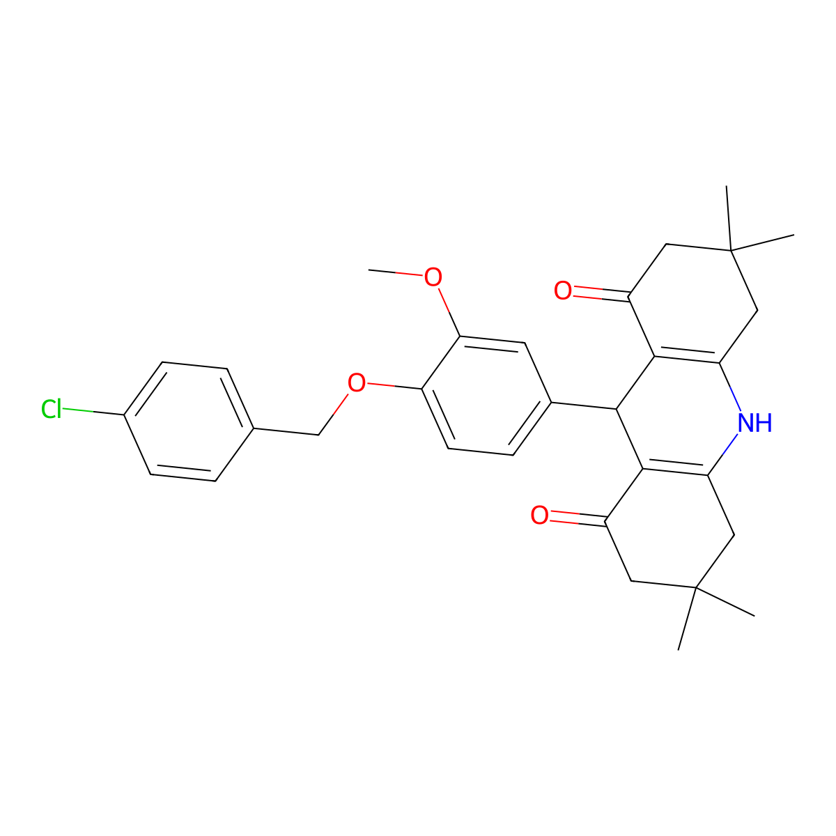 9-[4-[(4-Chlorophenyl)methoxy]-3-methoxyphenyl]-3,3,6,6-tetramethyl-2,4,5,7,9,10-hexahydroacridine-1,8-dione molecular structure, CAS 345370-89-0