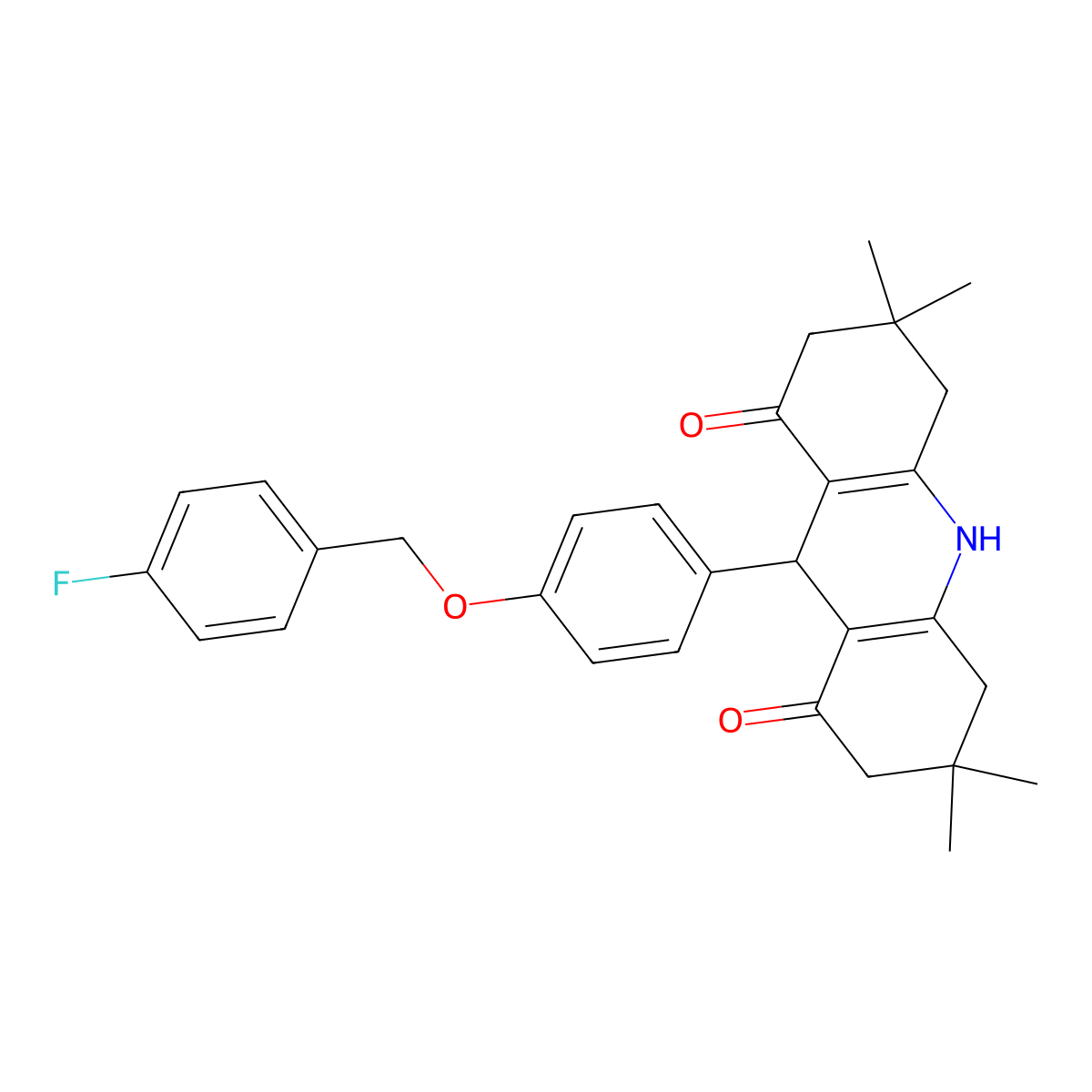 9-[4-[(4-Fluorophenyl)methoxy]phenyl]-3,3,6,6-tetramethyl-2,4,5,7,9,10-hexahydroacridine-1,8-dione molecular structure, CAS 345371-01-9