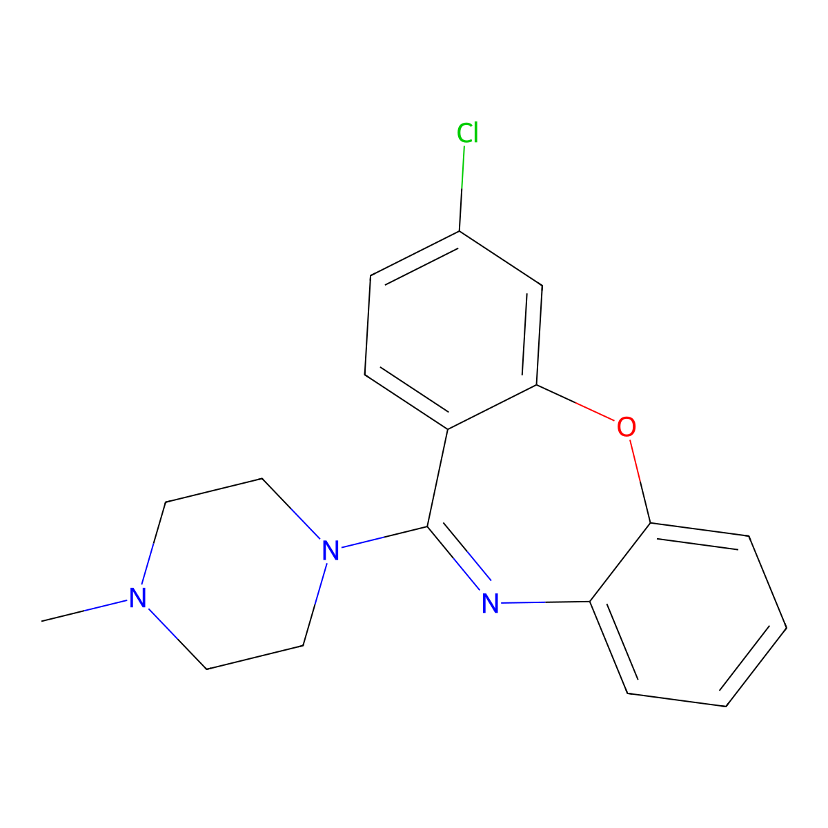3-Chloro-11-(4-methylpiperazin-1-yl)dibenzo(b,f)(1,4)oxazepine molecular structure, CAS 3454-96-4