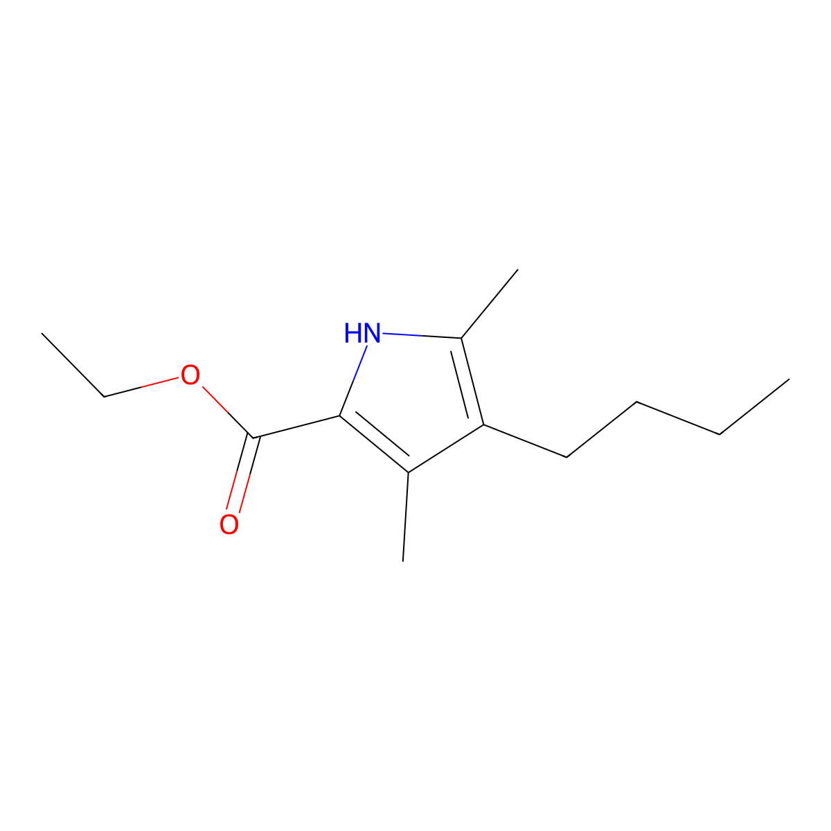 ethyl 4-butyl-3,5-dimethyl-1H-pyrrole-2-carboxylate molecular structure, CAS 34549-87-6