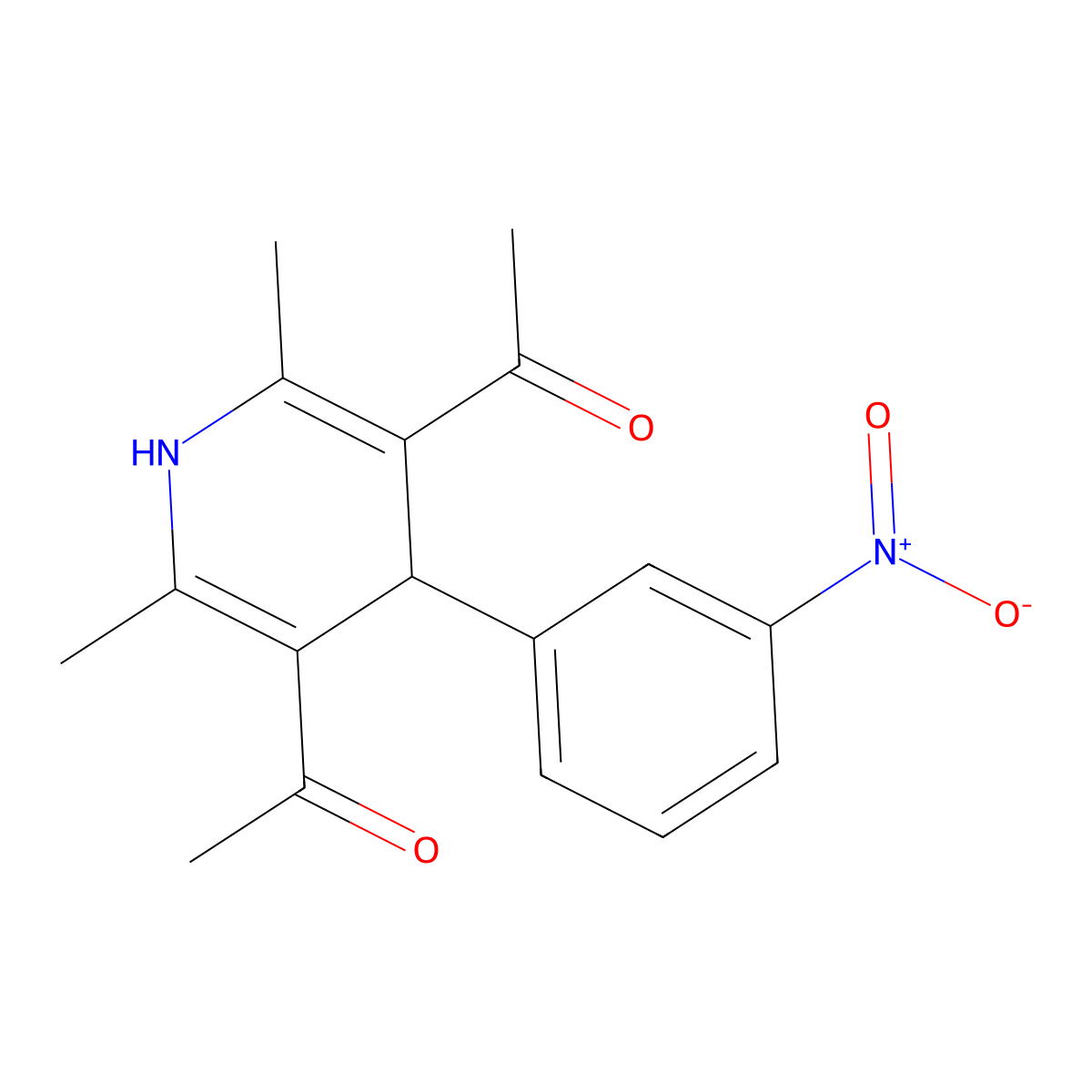 1,1'-(2,6-Dimethyl-4-(3-nitrophenyl)-1,4-dihydropyridine-3,5-diyl)diethanone molecular structure, CAS 34551-62-7