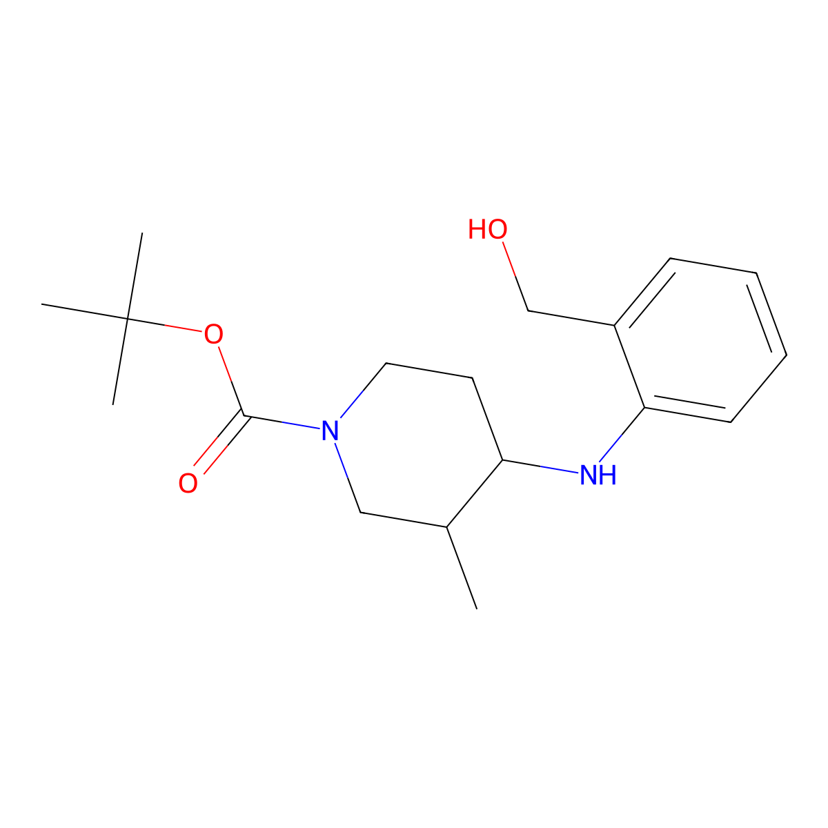 1,1-Dimethylethyl 4-{[2-(hydroxymethyl)phenyl]amino}-3-methylpiperidine-1-carboxylate molecular structure, CAS 345583-06-4
