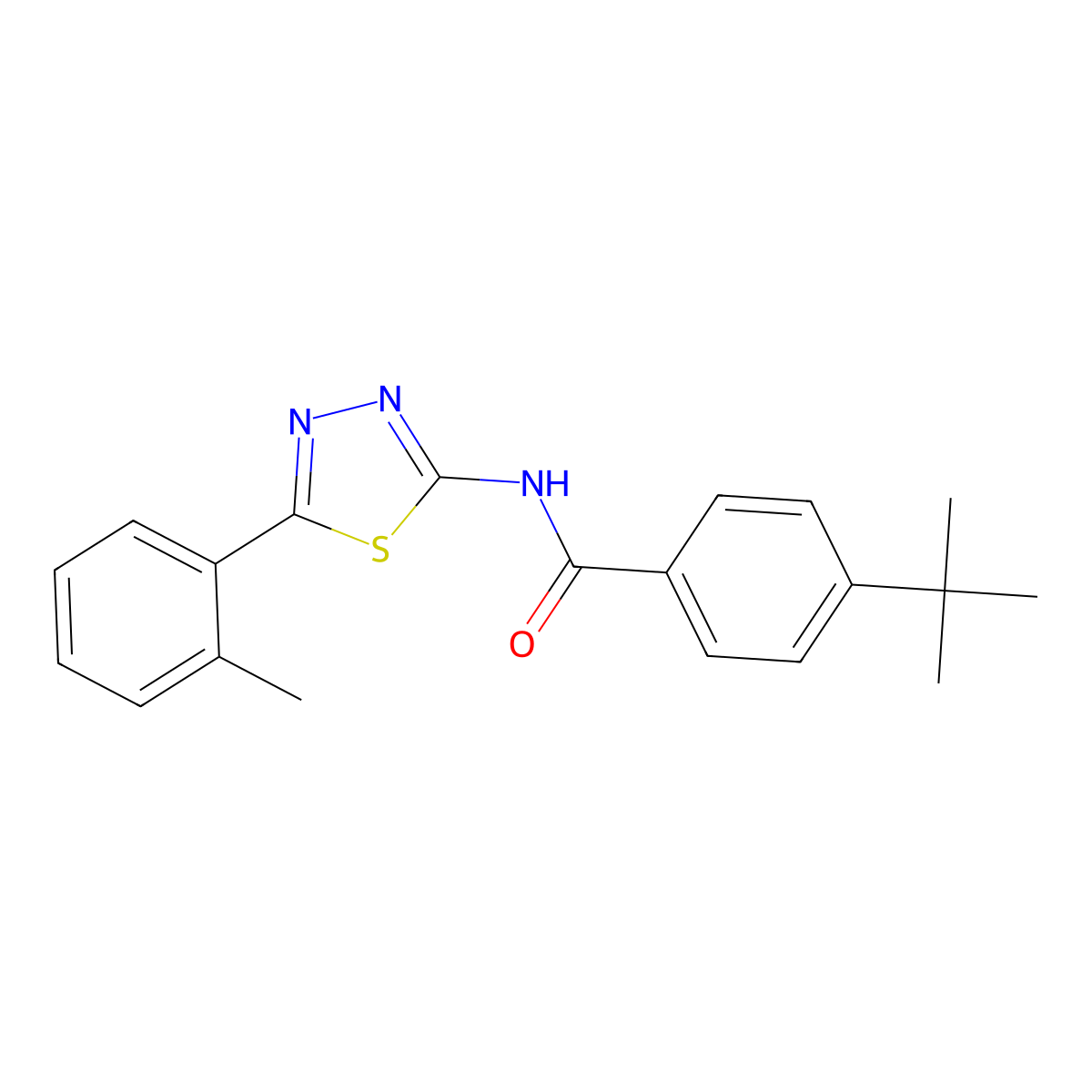 4-tert-butyl-N-[5-(2-methylphenyl)-1,3,4-thiadiazol-2-yl]benzamide molecular structure, CAS 345614-74-6