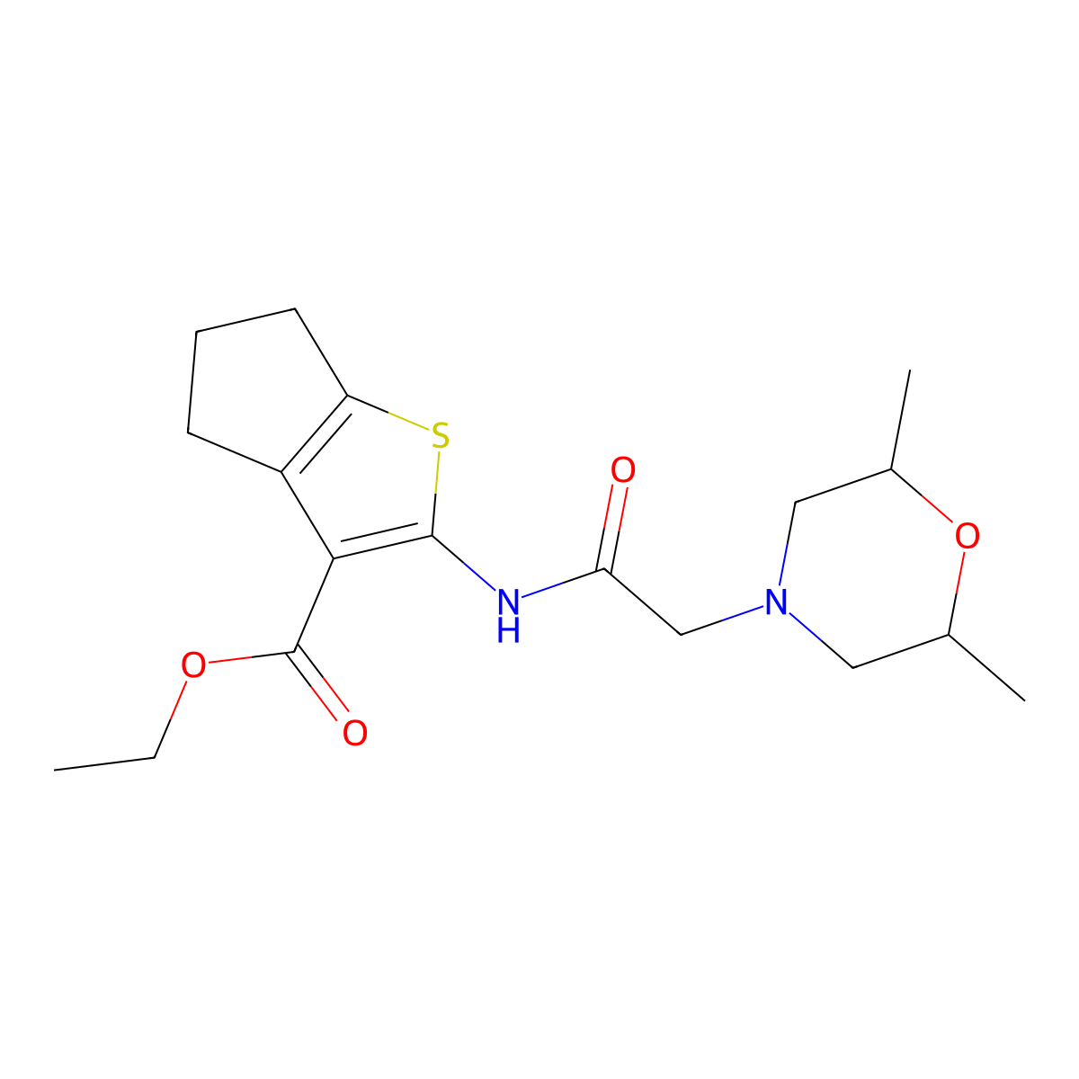 ethyl 2-{[(2,6-dimethylmorpholin-4-yl)acetyl]amino}-5,6-dihydro-4H-cyclopenta[b]thiophene-3-carboxylate molecular structure, CAS 345614-87-1