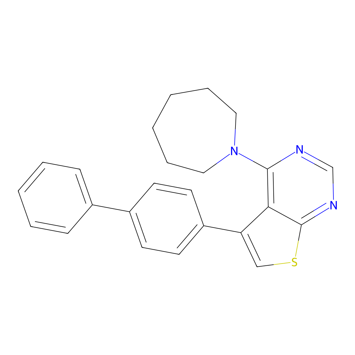4-(1-Azepanyl)-5-[1,1'-biphenyl]-4-ylthieno[2,3-d]pyrimidine molecular structure, CAS 345615-30-7