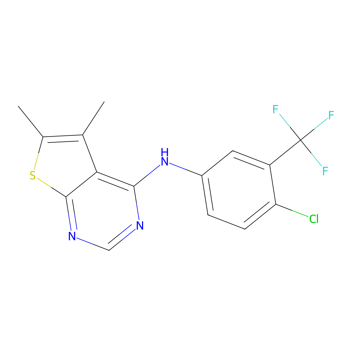 N-[4-chloro-3-(trifluoromethyl)phenyl]-5,6-dimethylthieno[2,3-d]pyrimidin-4-amine molecular structure, CAS 345615-60-3