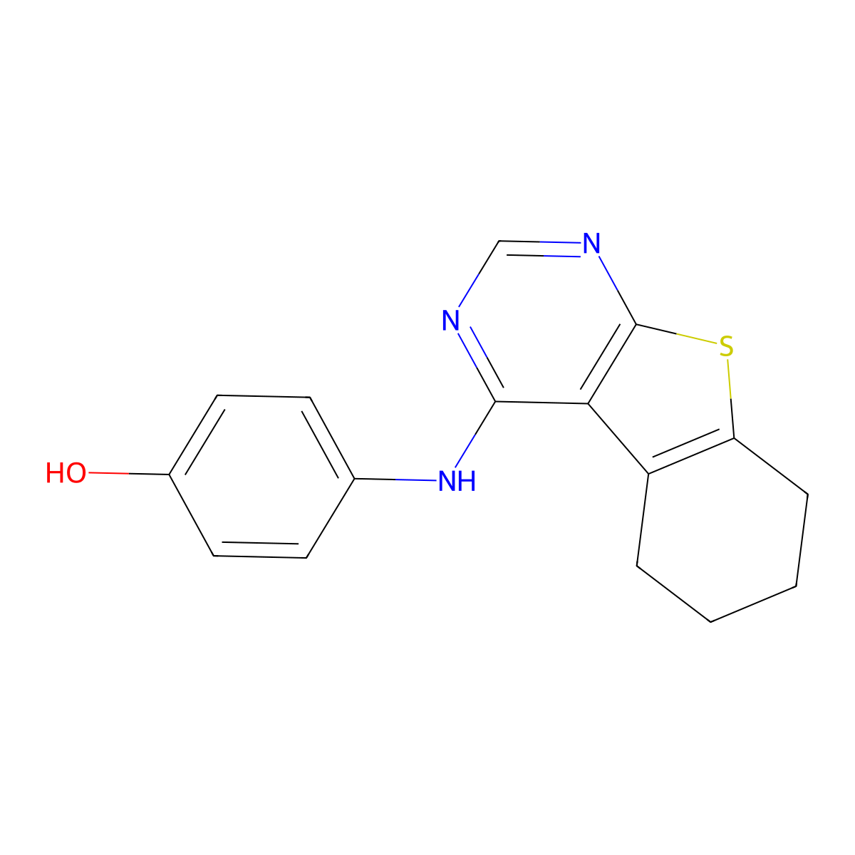 4-((5,6,7,8-Tetrahydrobenzo[4,5]thieno[2,3-d]pyrimidin-4-yl)amino)phenol molecular structure, CAS 345615-74-9
