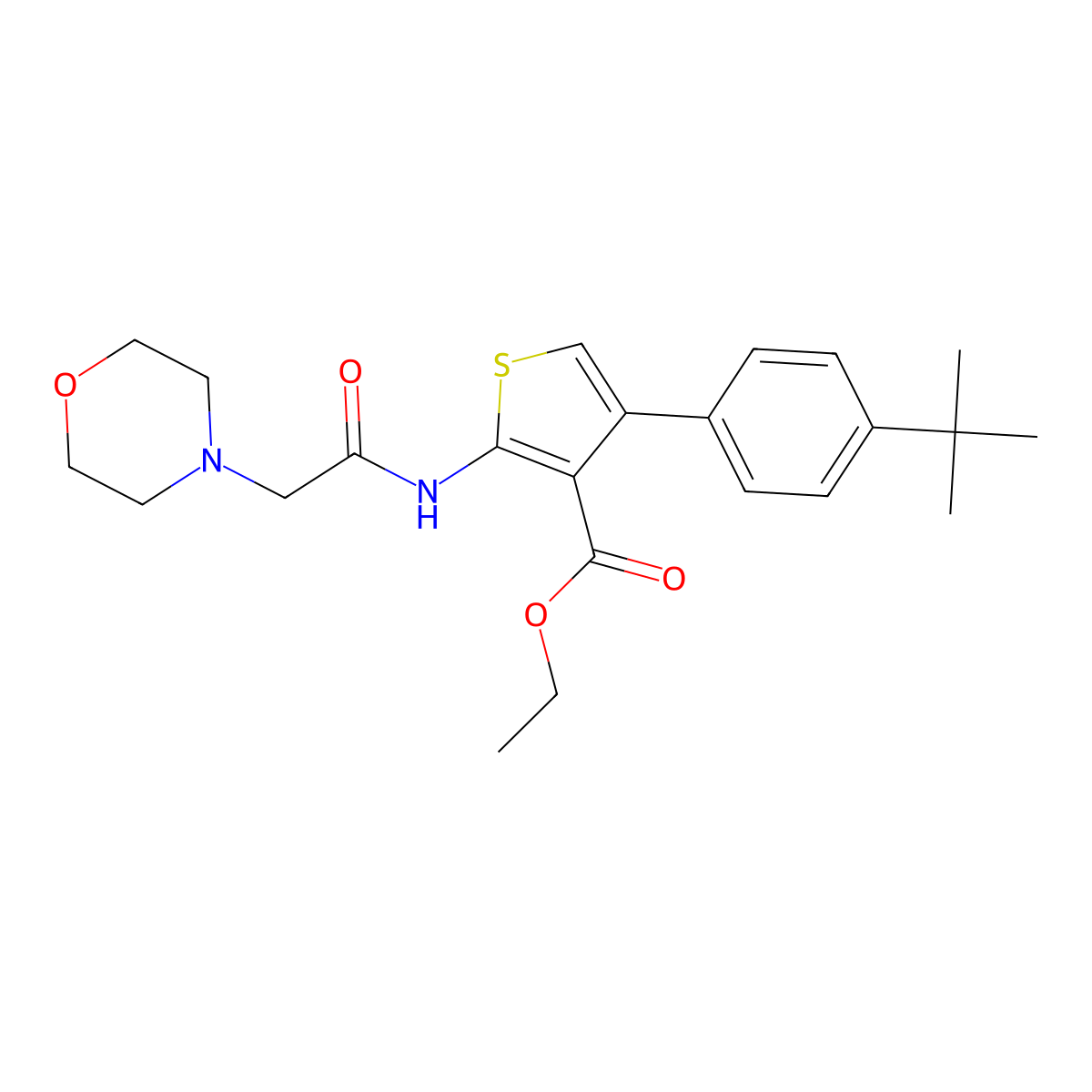 Ethyl 4-(4-(tert-butyl)phenyl)-2-(2-morpholinoacetamido)thiophene-3-carboxylate molecular structure, CAS 345615-90-9