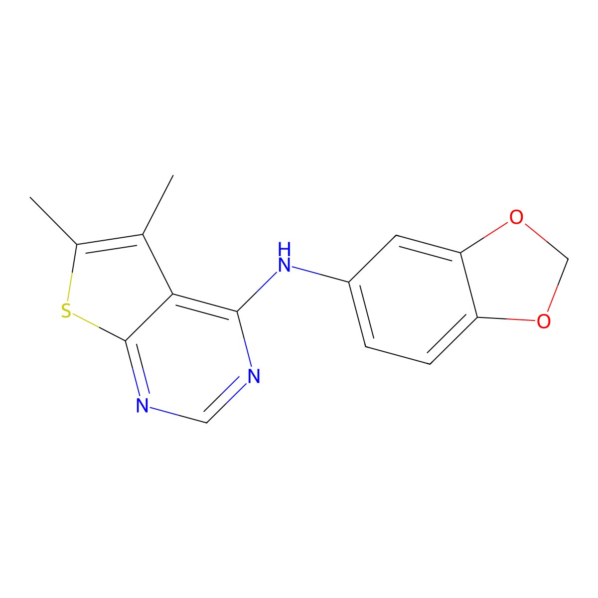 N-(benzo[d][1,3]dioxol-5-yl)-5,6-dimethylthieno[2,3-d]pyrimidin-4-amine molecular structure, CAS 345616-08-2