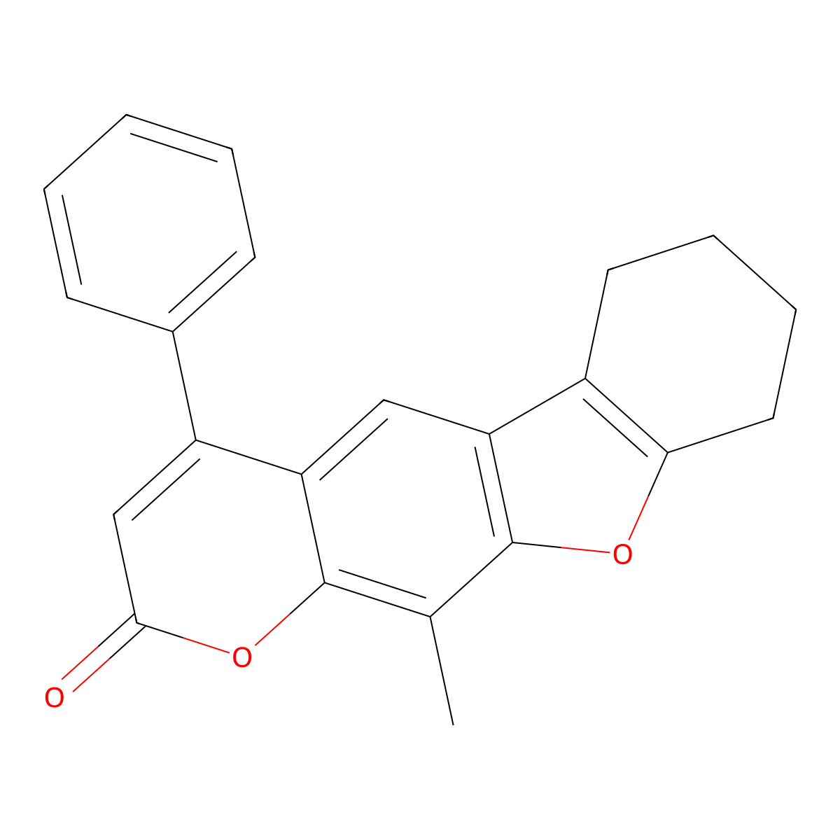 11-methyl-4-phenyl-6,7,8,9-tetrahydro-2H-[1]benzofuro[3,2-g]chromen-2-one molecular structure, CAS 345625-71-0